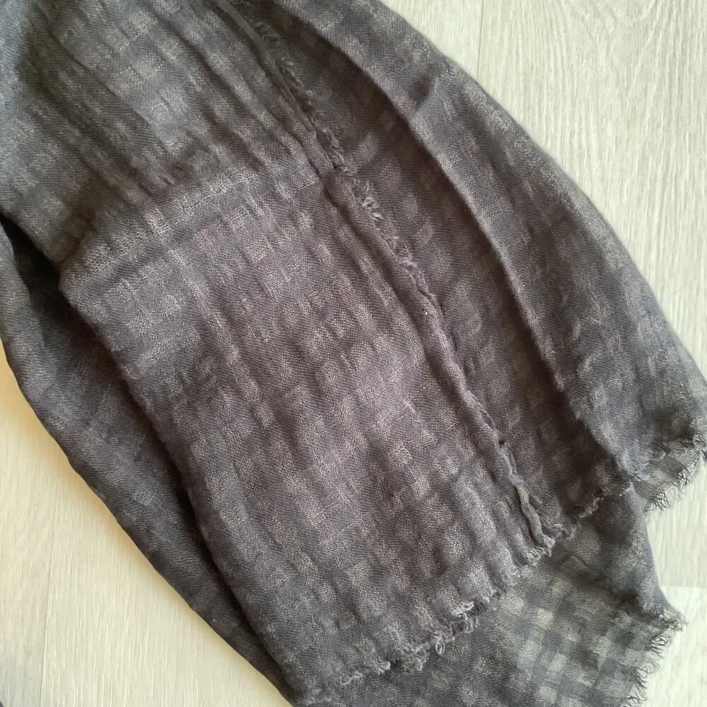 Black Plaid Fringe Scarf Long 78 x 36